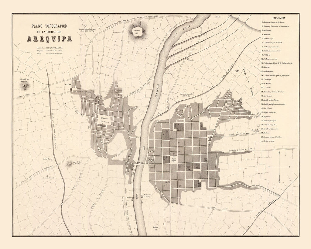 Vintage Map of Arequipa, Peru 1865