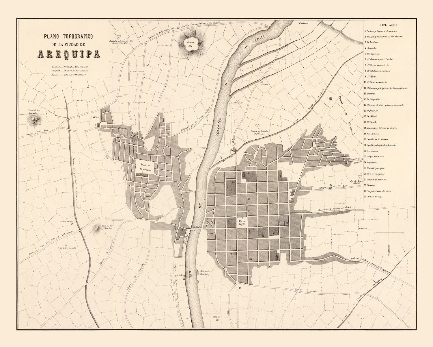 Vintage Map of Arequipa, Peru 1865
