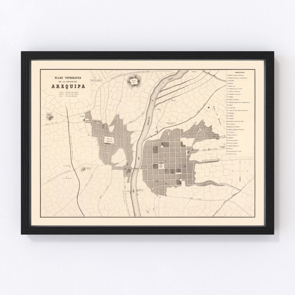 Vintage Map of Arequipa, Peru 1865