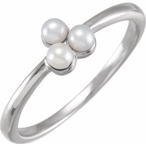 14K White Gold Cultured White Freshwater Pearl Cluster Ring