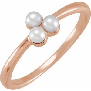 14K Rose Gold Cultured White Freshwater Pearl Cluster Ring