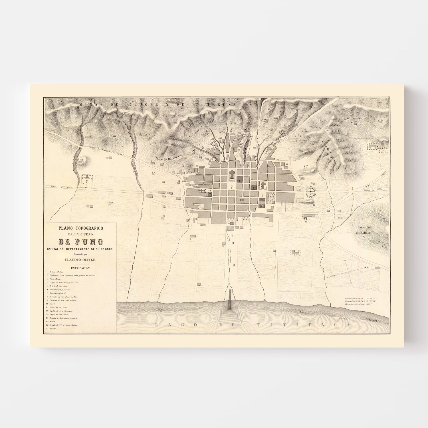 Vintage Map of Puno, Peru 1865