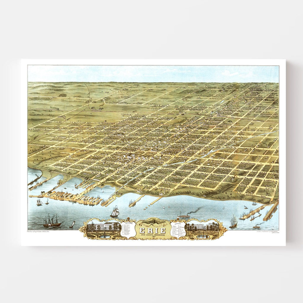 Vintage Map of Erie, Pennsylvania 1870
