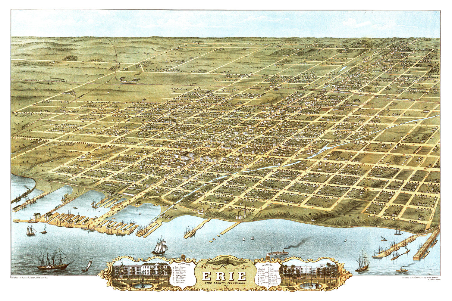 Vintage Map of Erie, Pennsylvania 1870