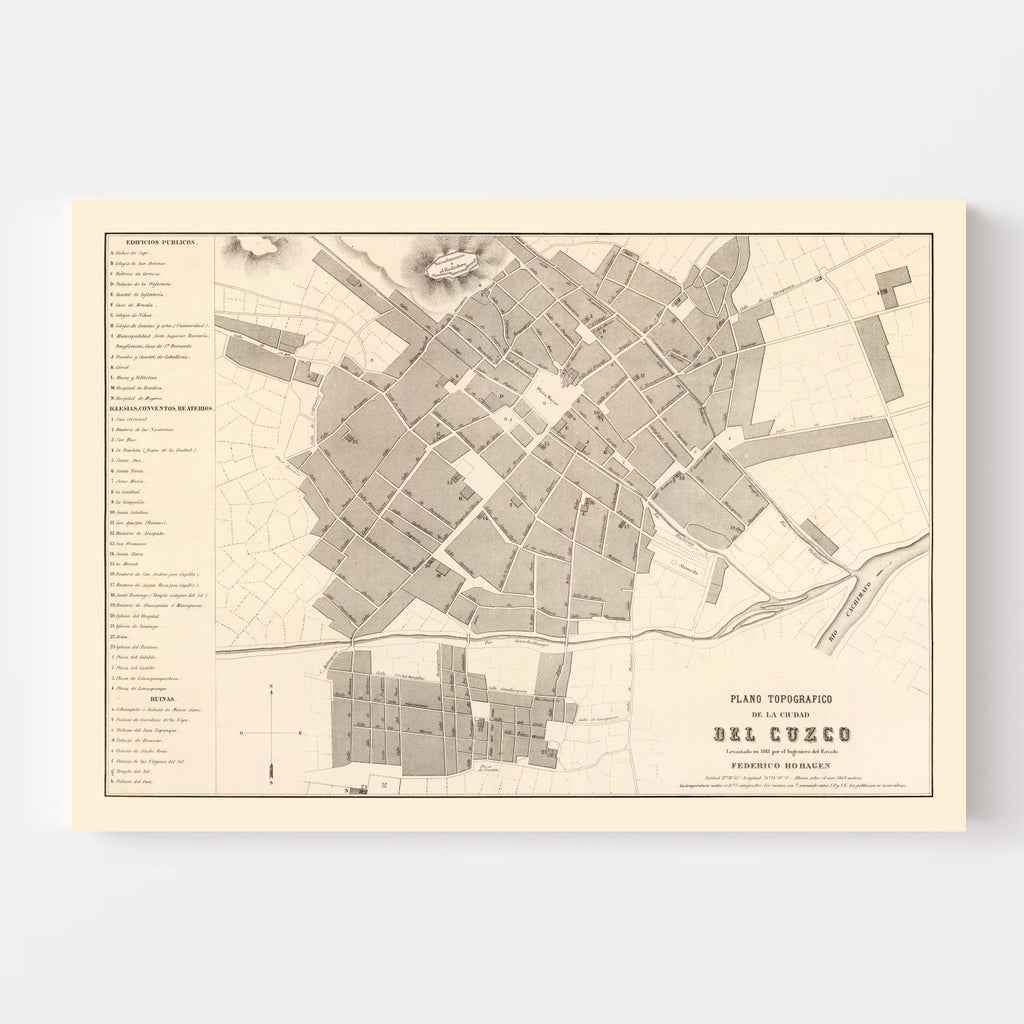 Vintage Map of Cuzco, Peru 1865