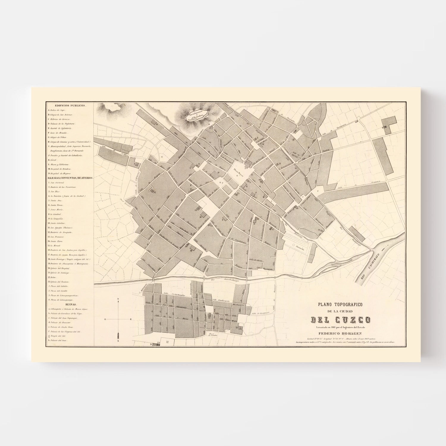 Vintage Map of Cuzco, Peru 1865