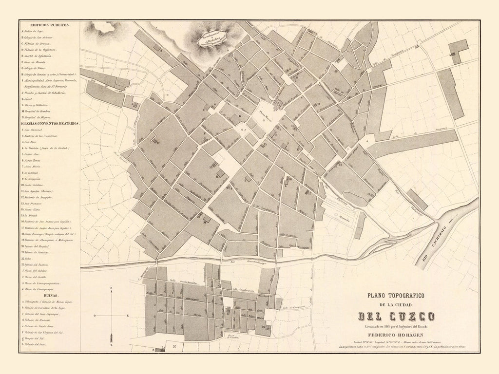 Vintage Map of Cuzco, Peru 1865