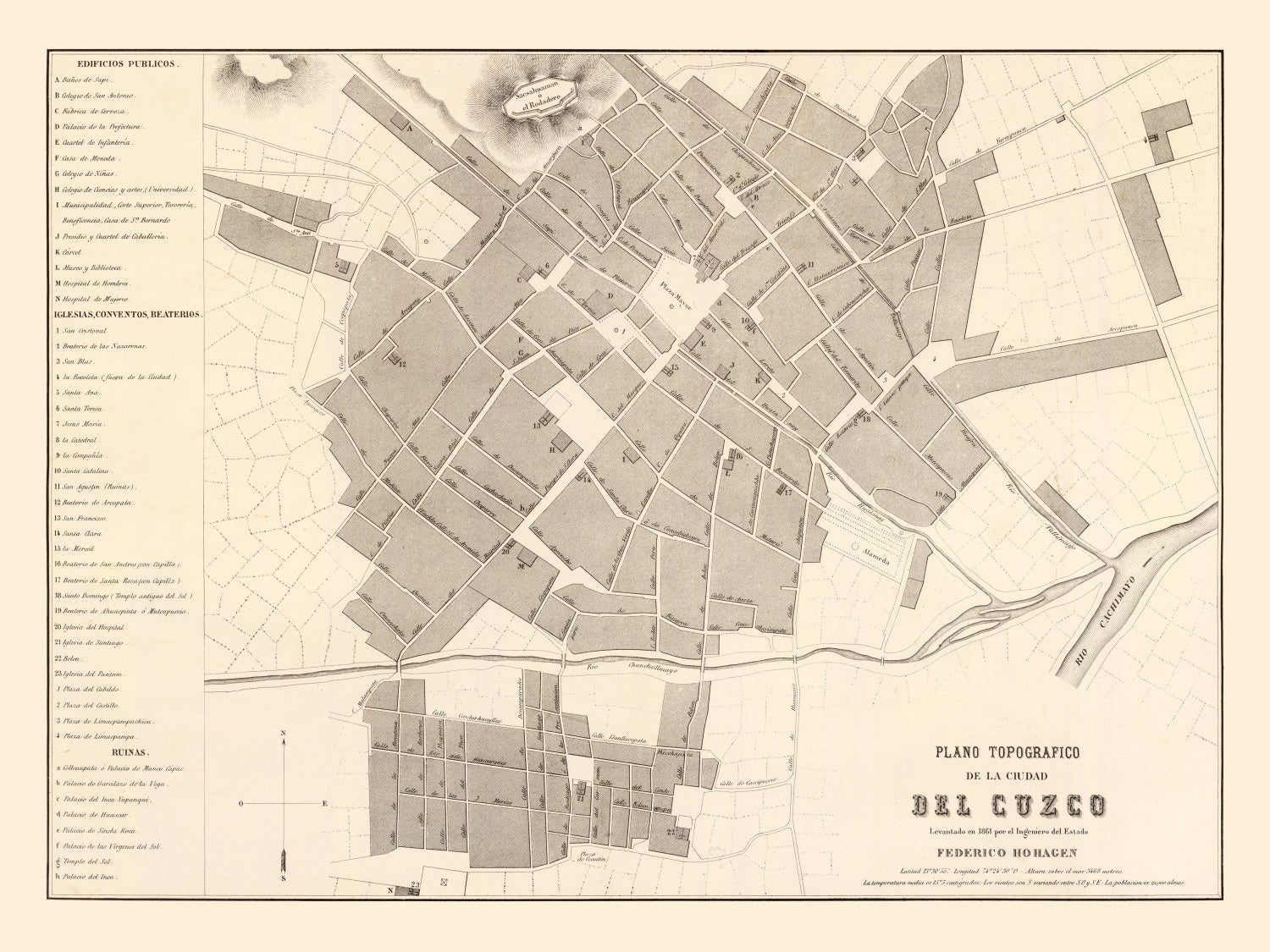 Vintage Map of Cuzco, Peru 1865