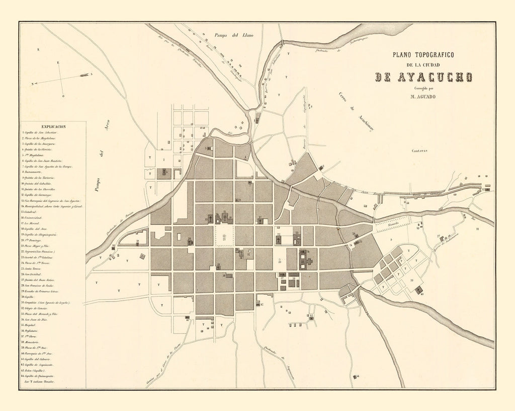 Vintage Map of Ayacucho, Peru 1865