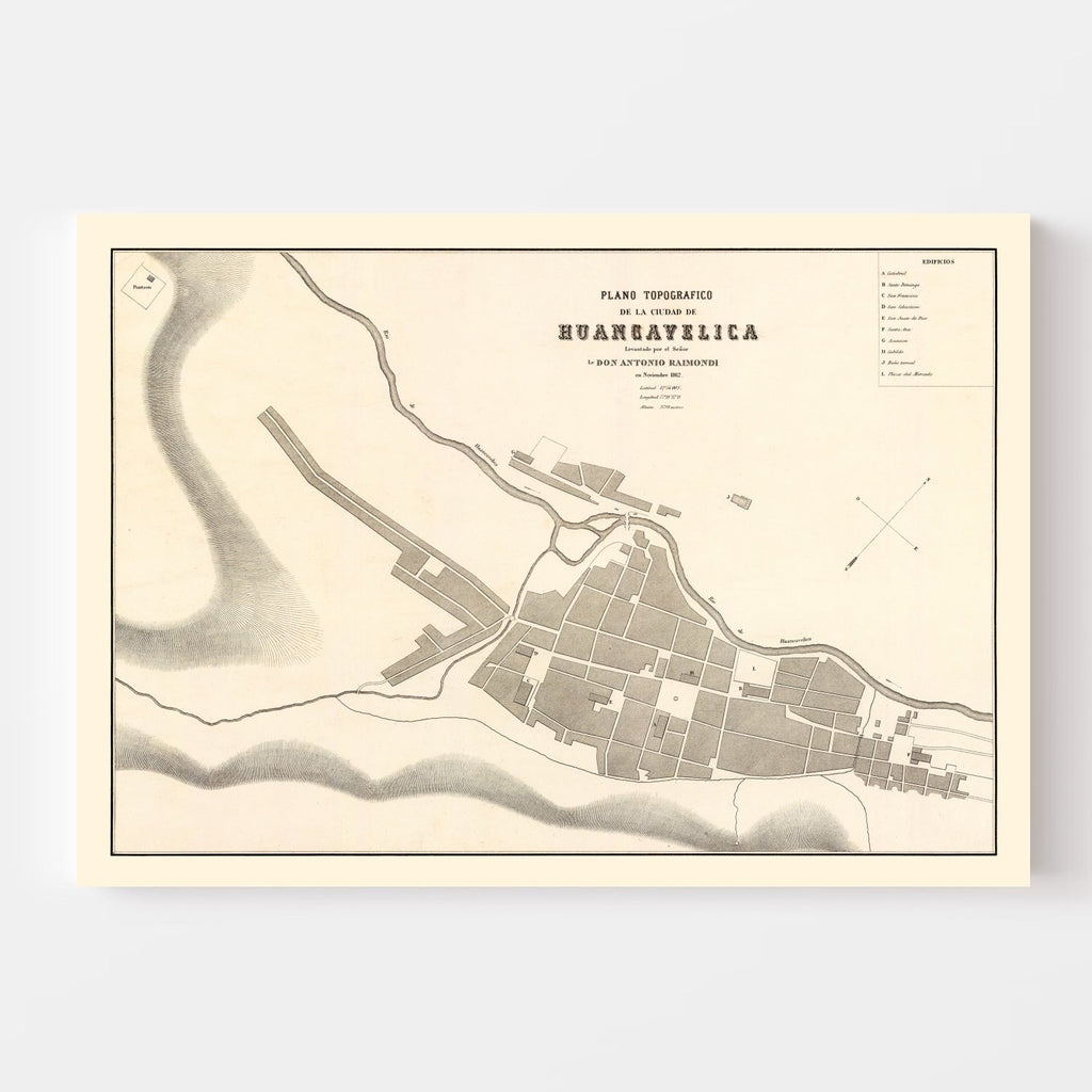 Vintage Map of Huancavelica, Peru 1865