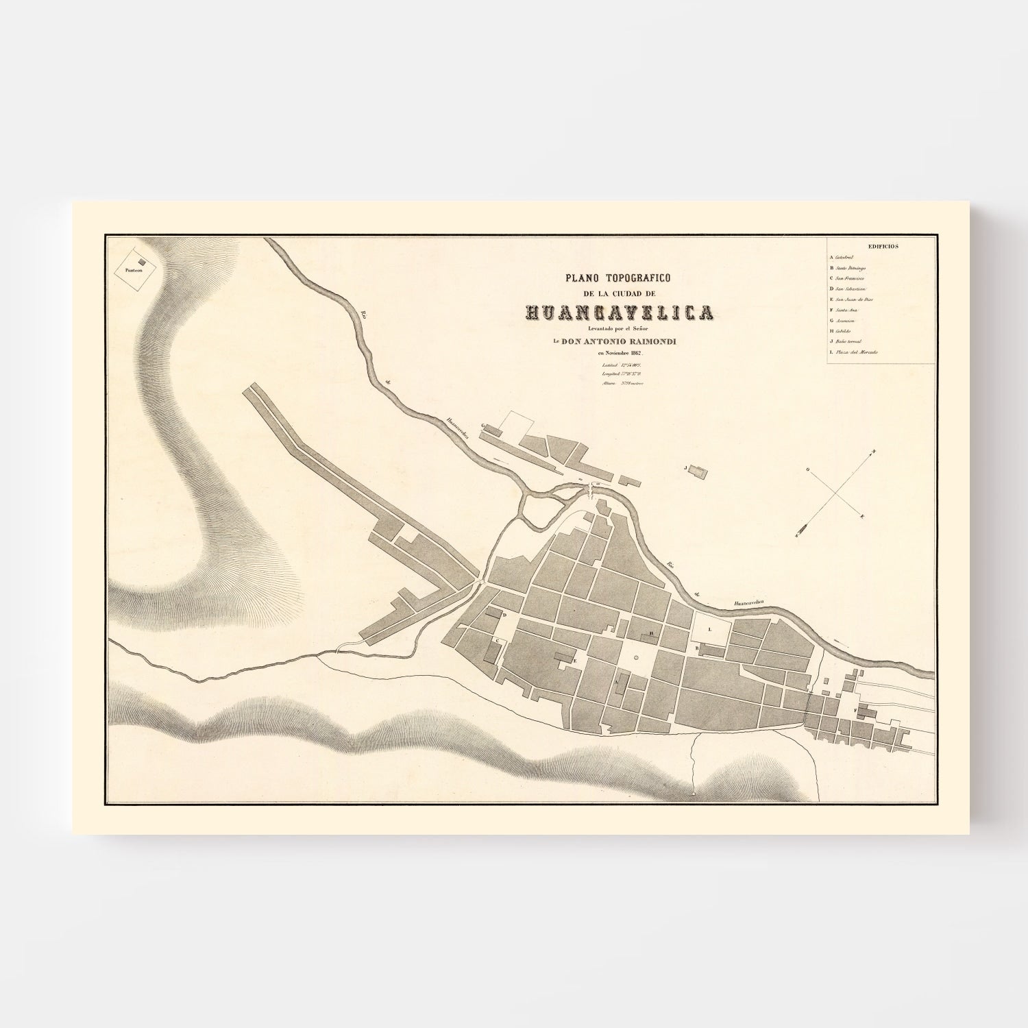 Vintage Map of Huancavelica, Peru 1865