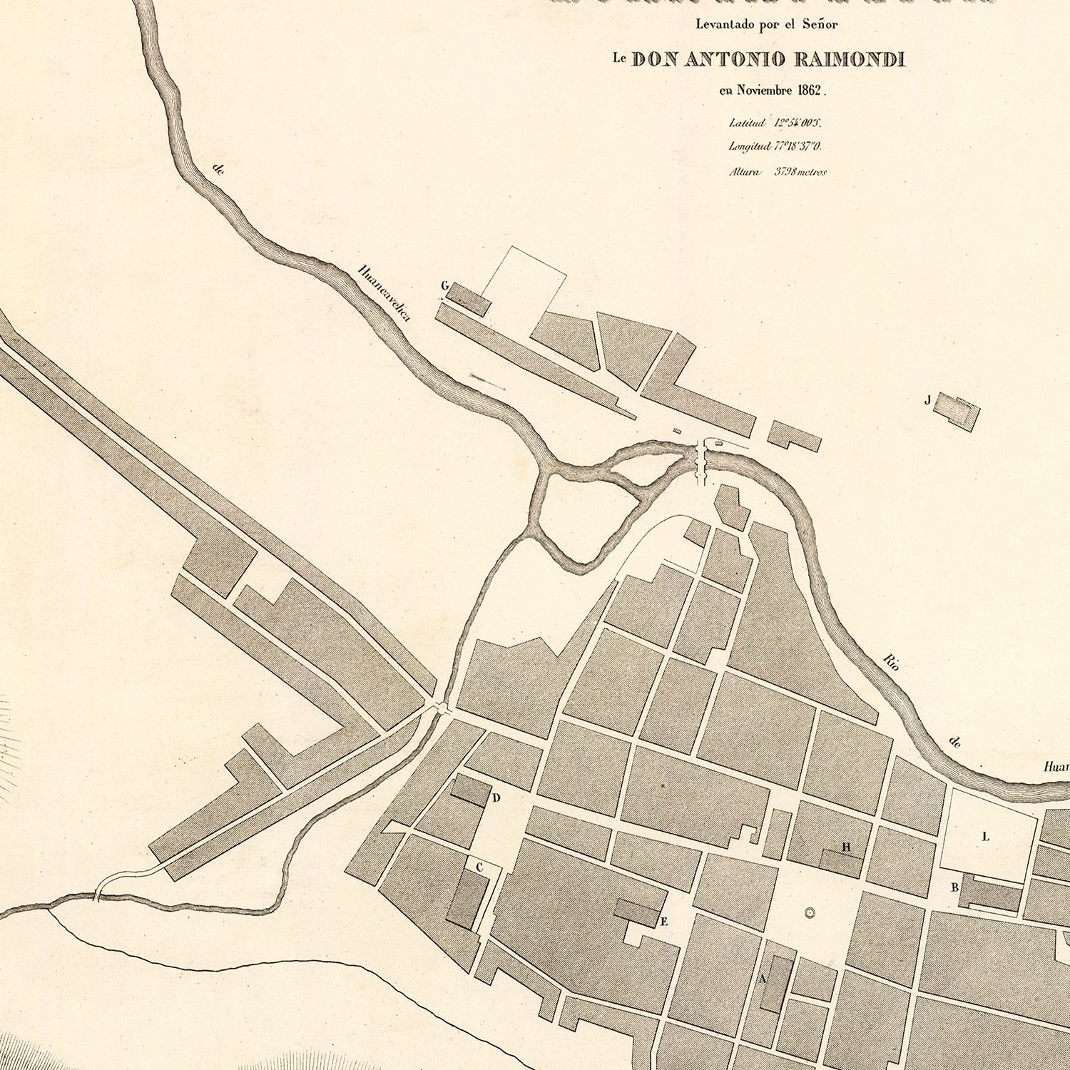 Vintage Map of Huancavelica, Peru 1865