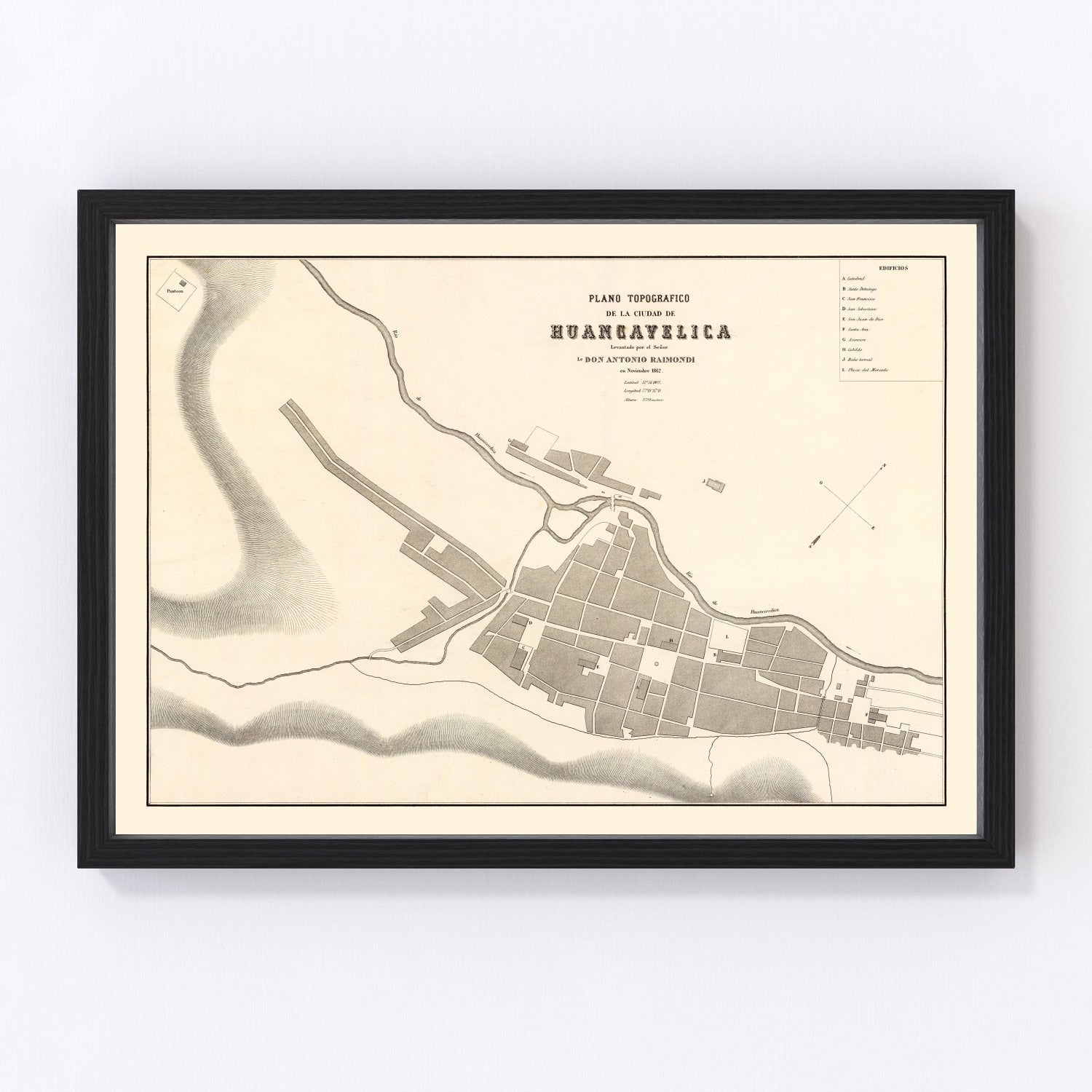 Vintage Map of Huancavelica, Peru 1865