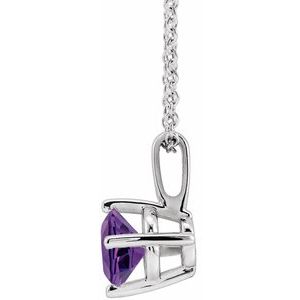 14K White Gold 5 mm Natural Amethyst Solitaire 16-18" Necklace