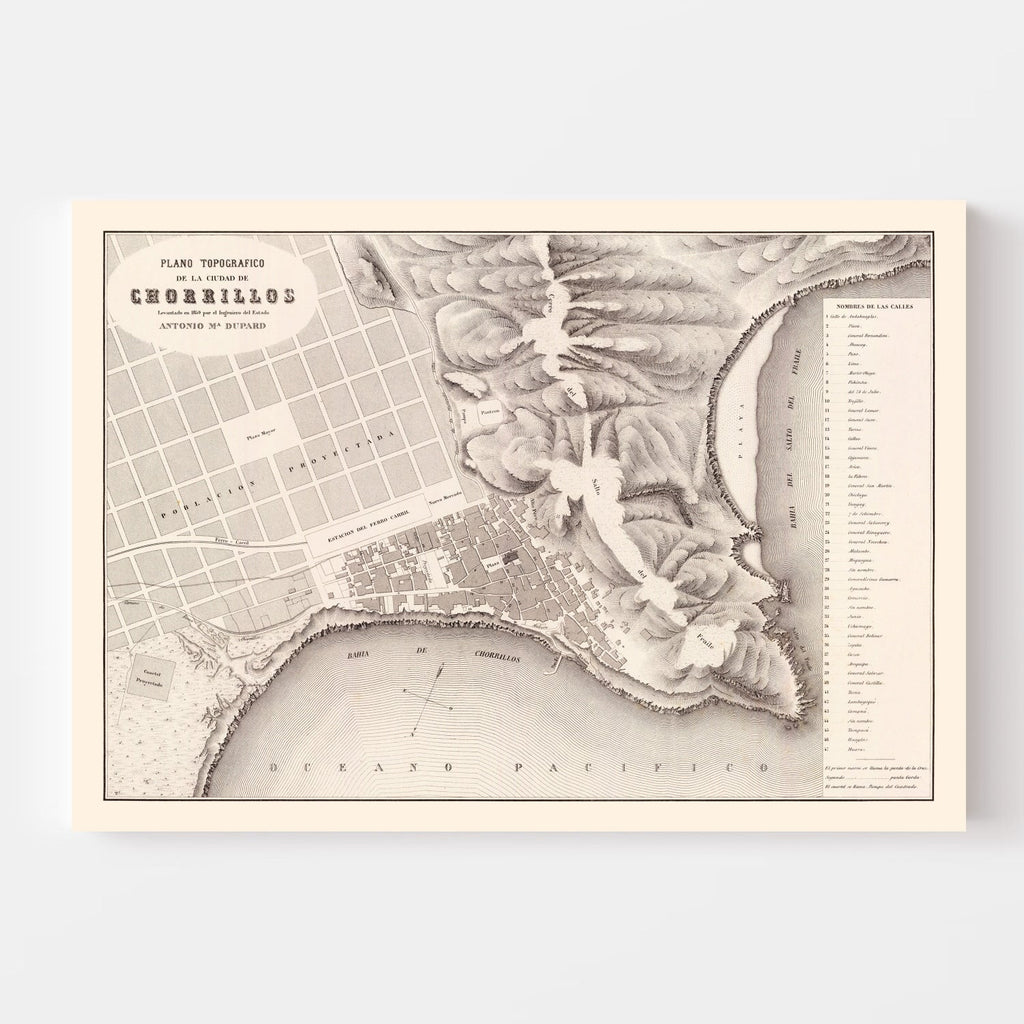 Vintage Map of Chorrillos, Peru 1865