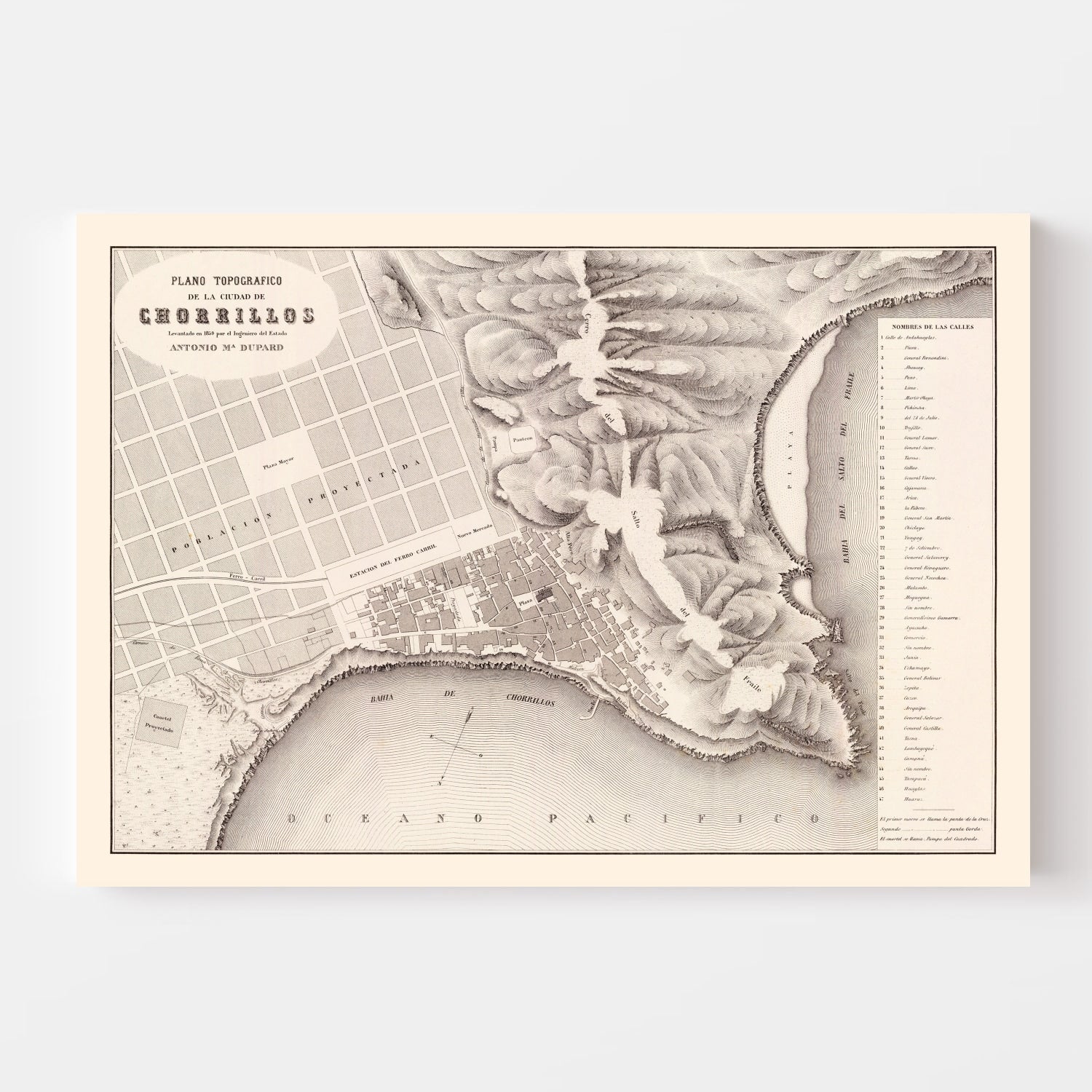 Vintage Map of Chorrillos, Peru 1865