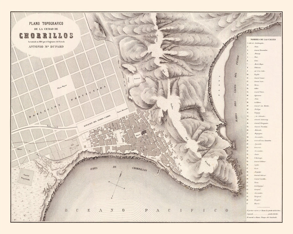 Vintage Map of Chorrillos, Peru 1865