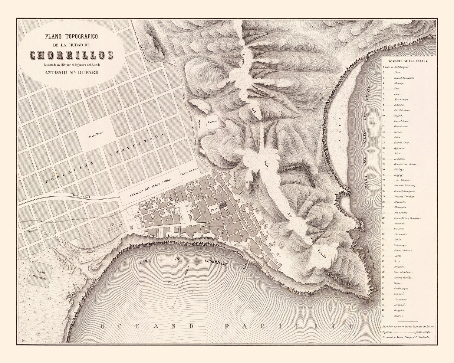 Vintage Map of Chorrillos, Peru 1865