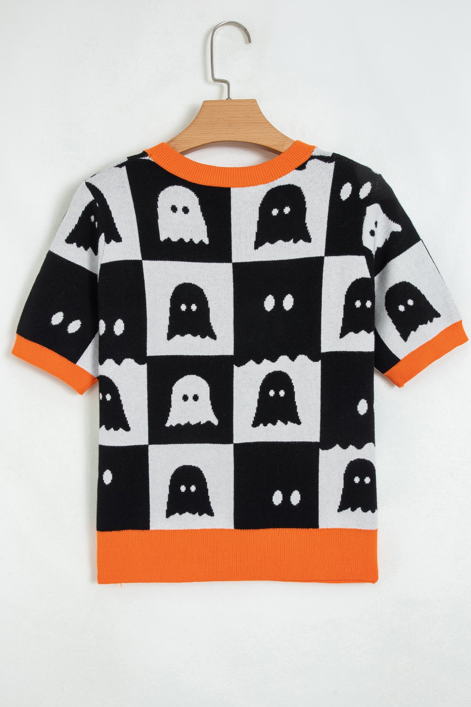 Halloween Ghost Checker Short Sleeve Knit Top