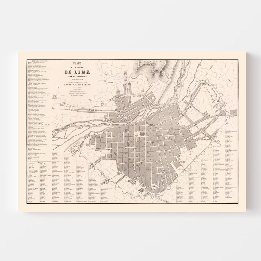 Vintage Map of Lima, Peru 1865