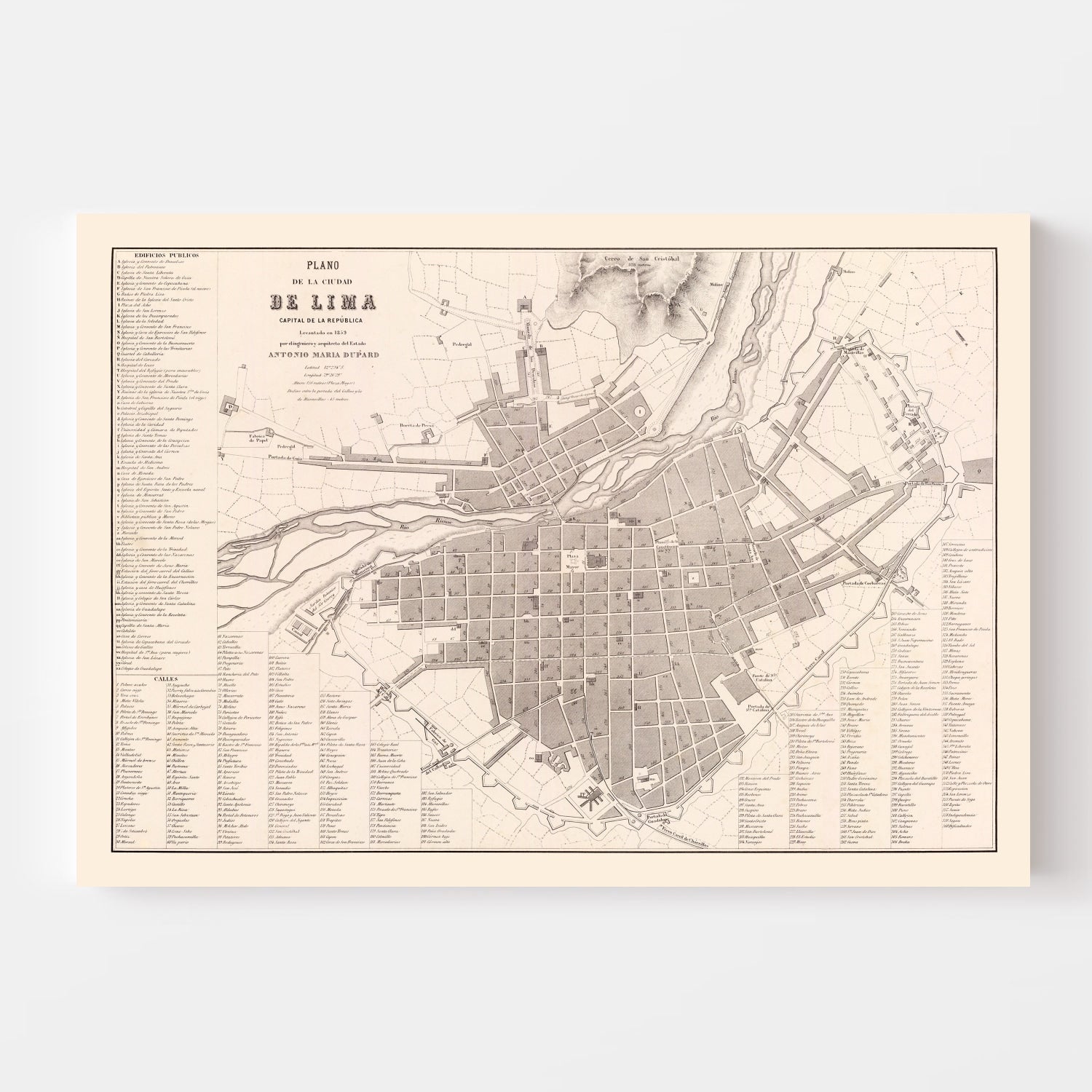 Vintage Map of Lima, Peru 1865