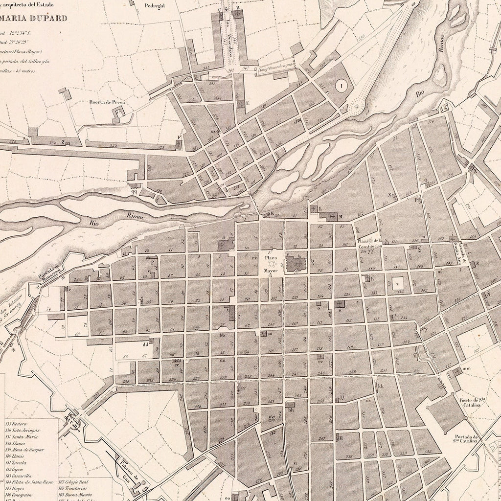 Vintage Map of Lima, Peru 1865