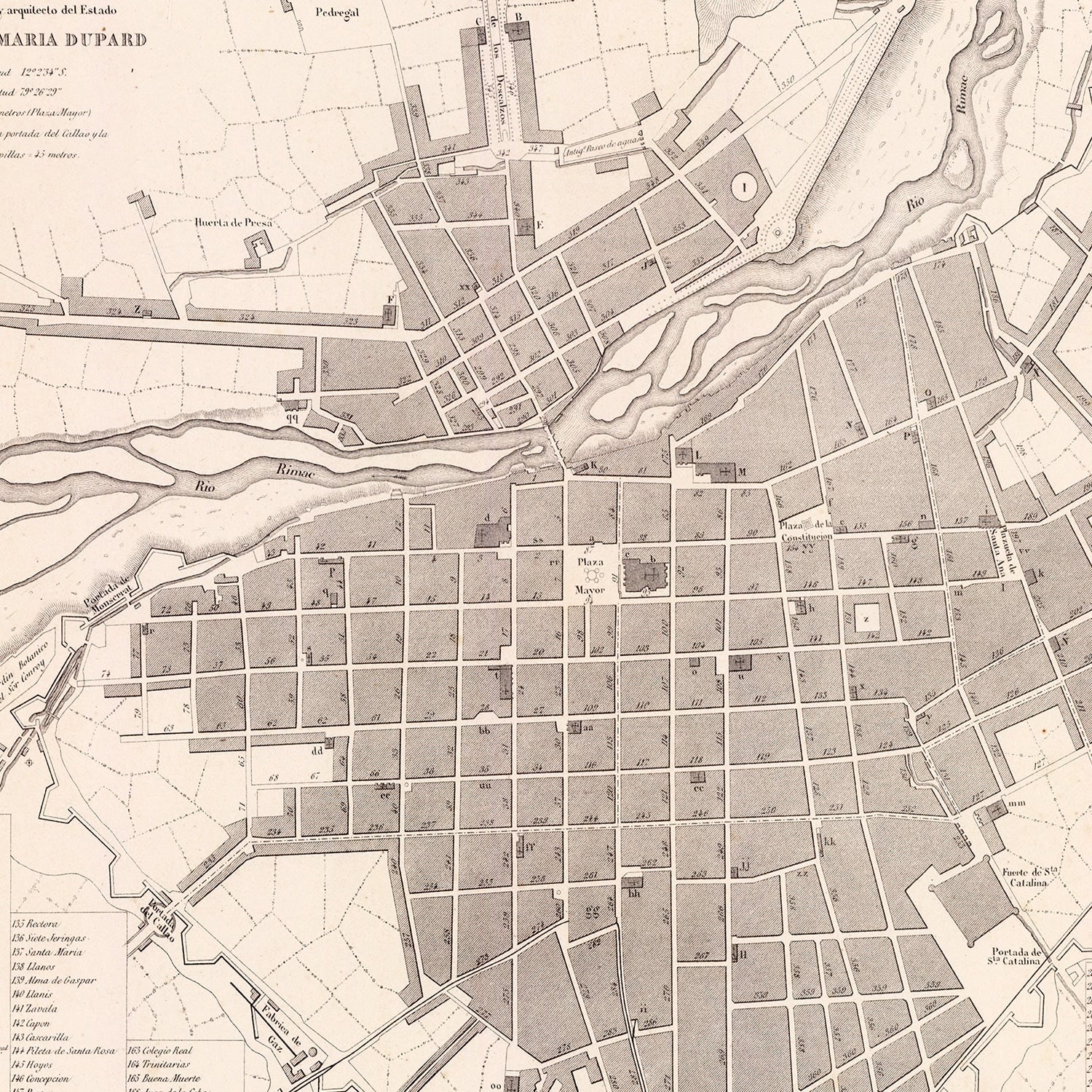 Vintage Map of Lima, Peru 1865