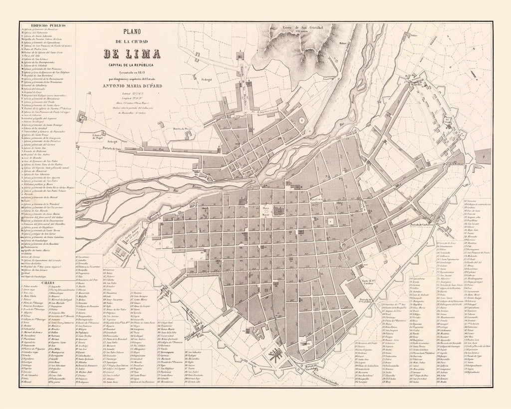 Vintage Map of Lima, Peru 1865