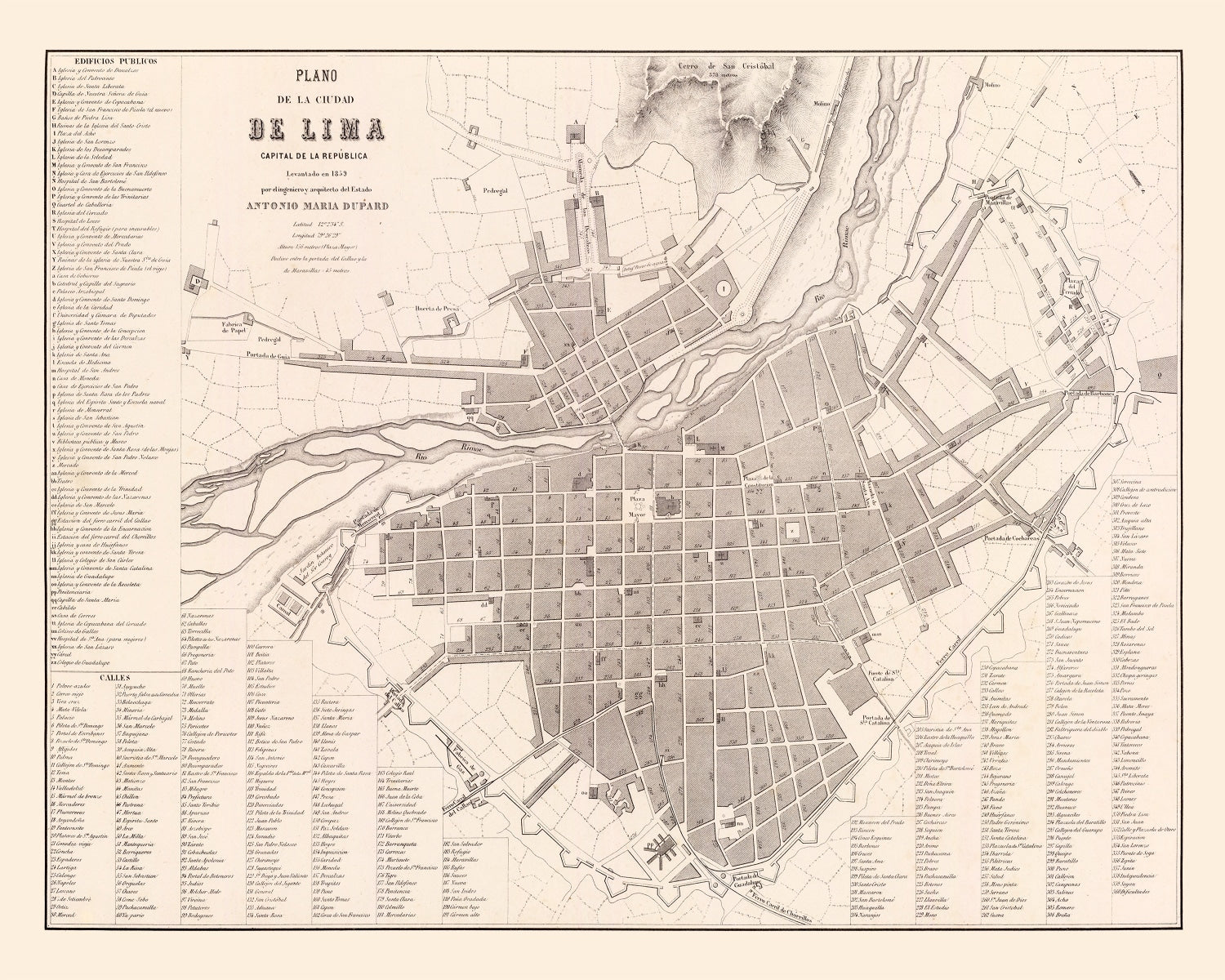 Vintage Map of Lima, Peru 1865