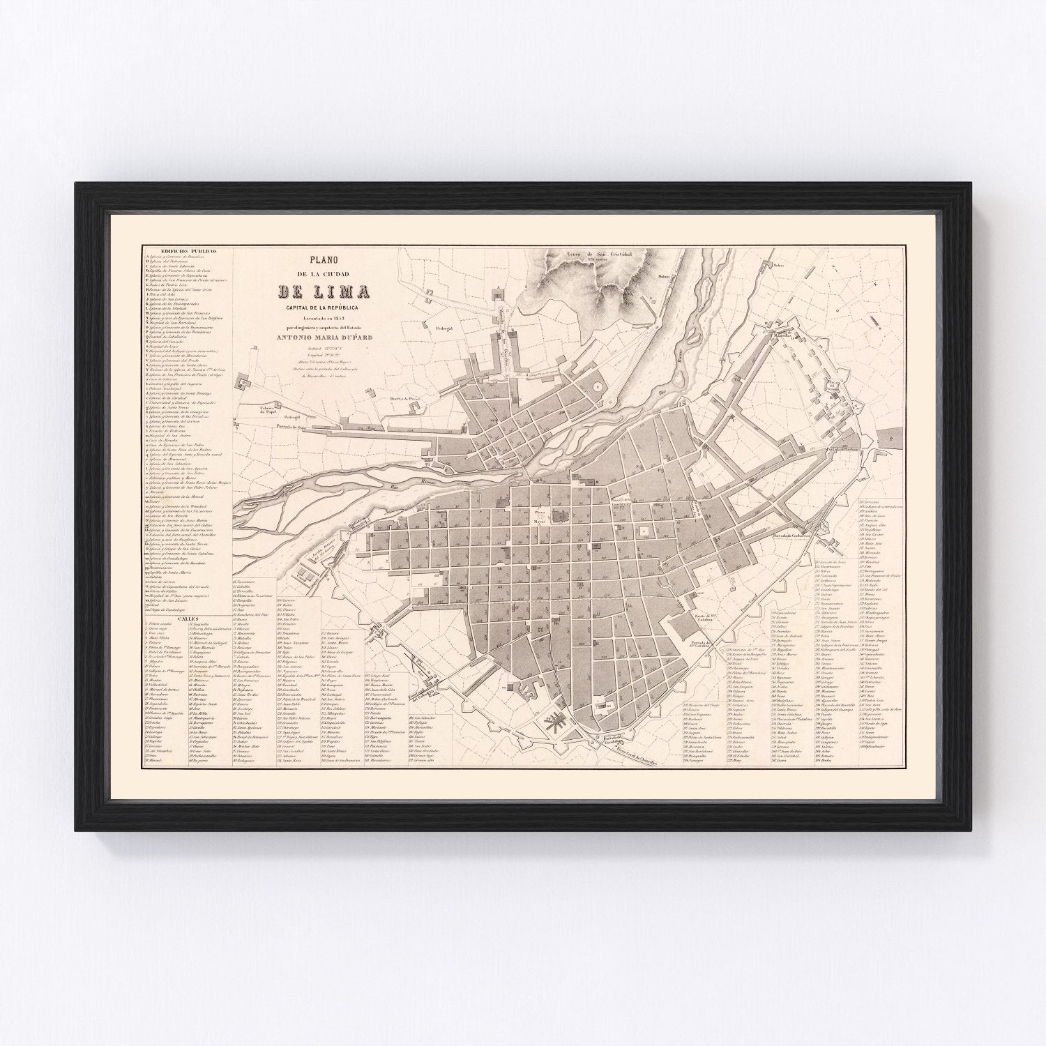 Vintage Map of Lima, Peru 1865