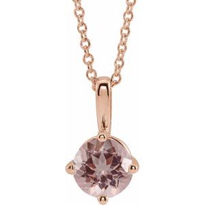 14K Rose Gold 5 mm Natural Pink Morganite Solitaire 16-18" Necklace