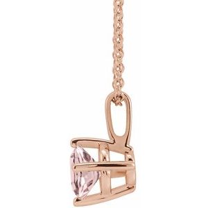 14K Rose Gold 5 mm Natural Pink Morganite Solitaire 16-18" Necklace