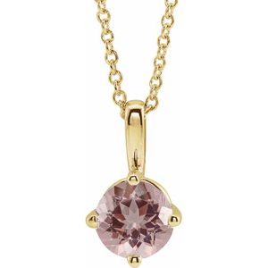 14K Yellow Gold 5 mm Natural Pink Morganite Solitaire 16-18" Necklace