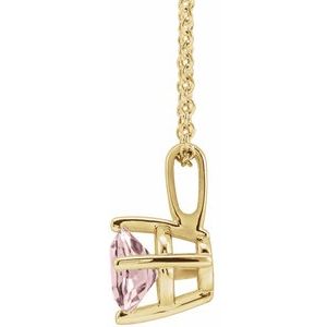 14K Yellow Gold 5 mm Natural Pink Morganite Solitaire 16-18" Necklace