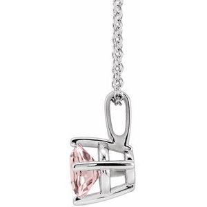 14K White Gold 5 mm Natural Pink Morganite Solitaire 16-18" Necklace