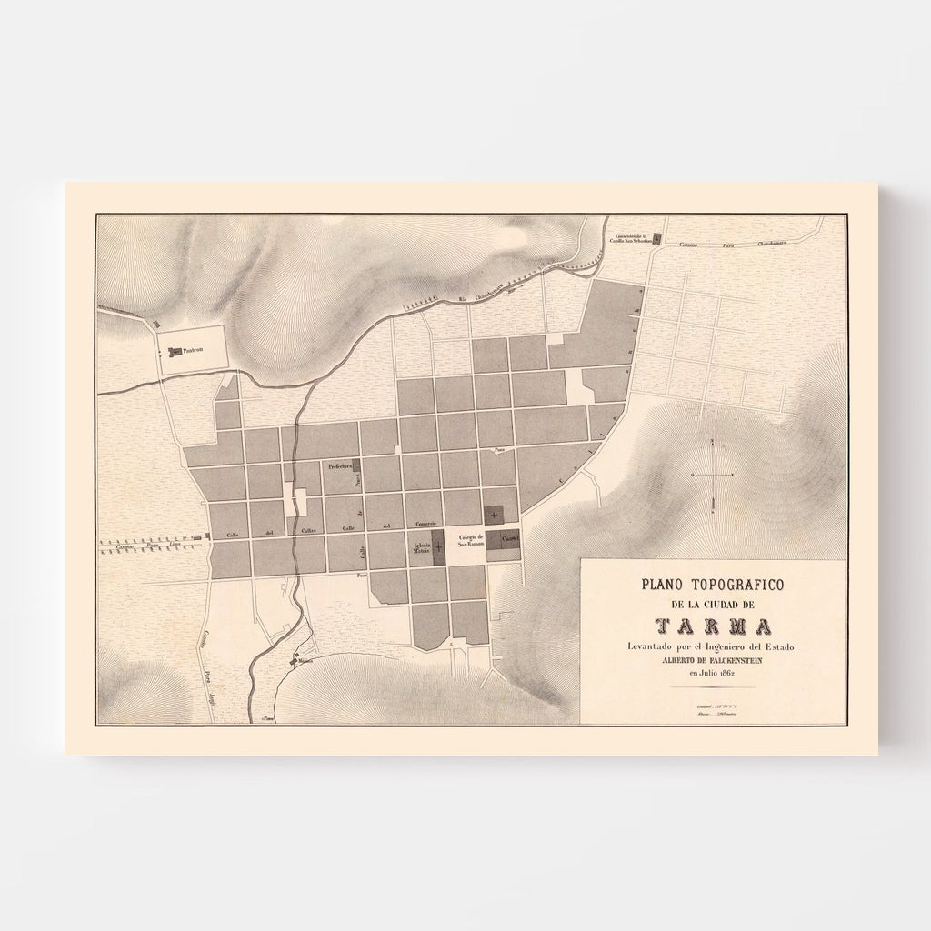 Vintage Map of Tarma, Peru 1865