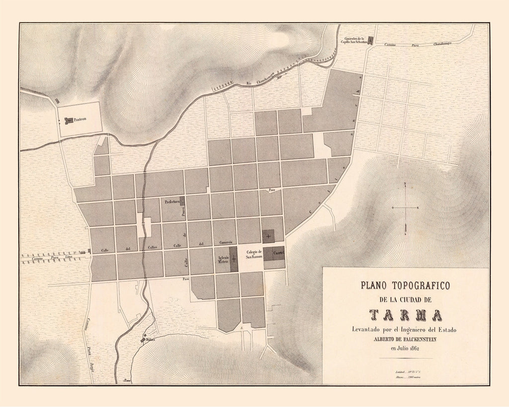 Vintage Map of Tarma, Peru 1865