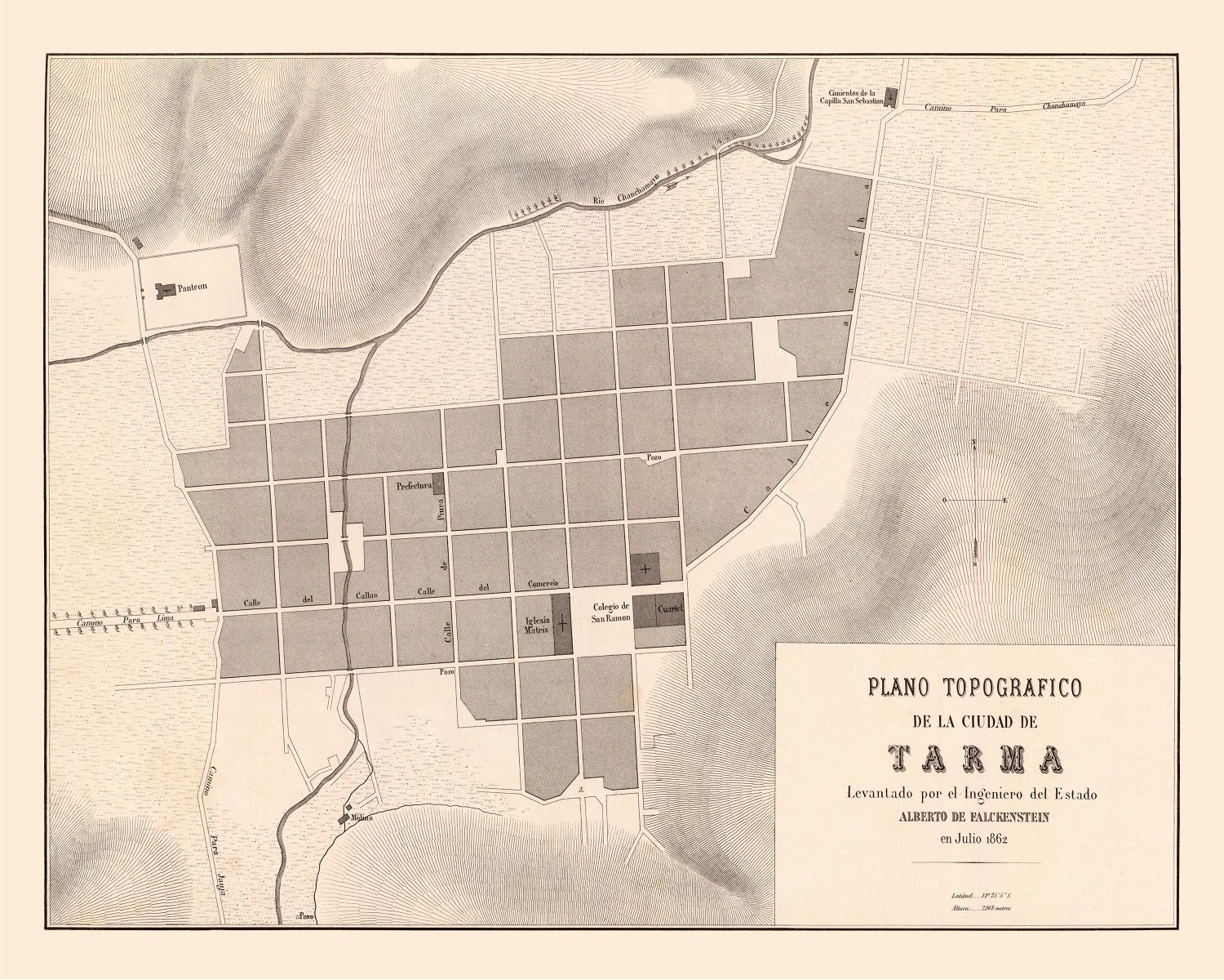 Vintage Map of Tarma, Peru 1865