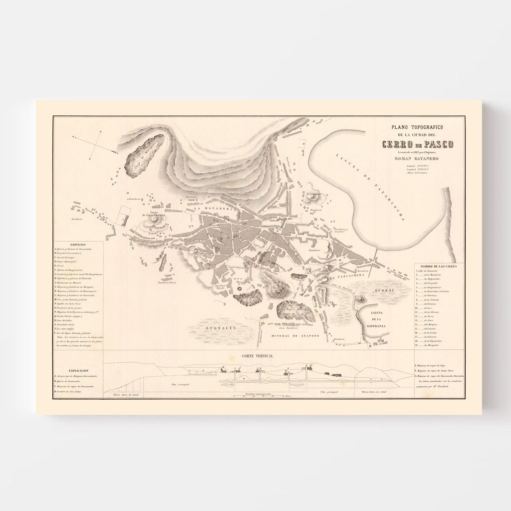 Vintage Map of Cerro de Pasco, Peru 1865