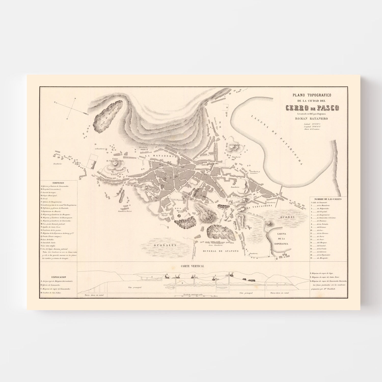 Vintage Map of Cerro de Pasco, Peru 1865