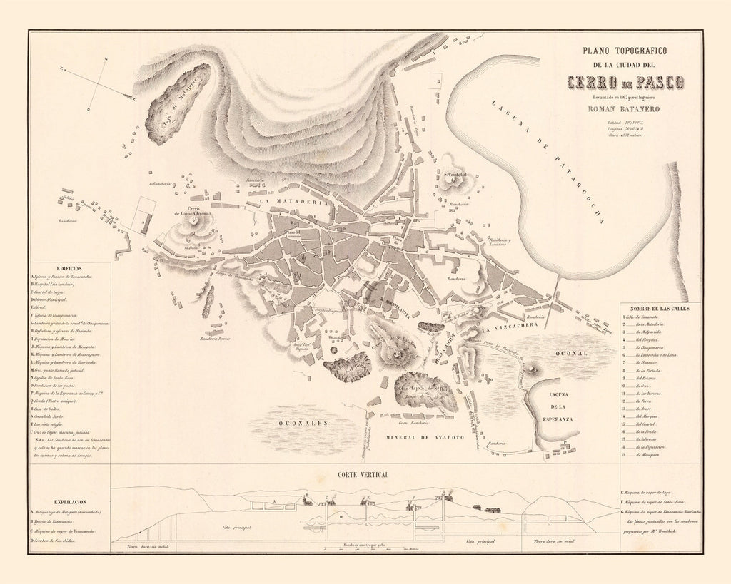 Vintage Map of Cerro de Pasco, Peru 1865