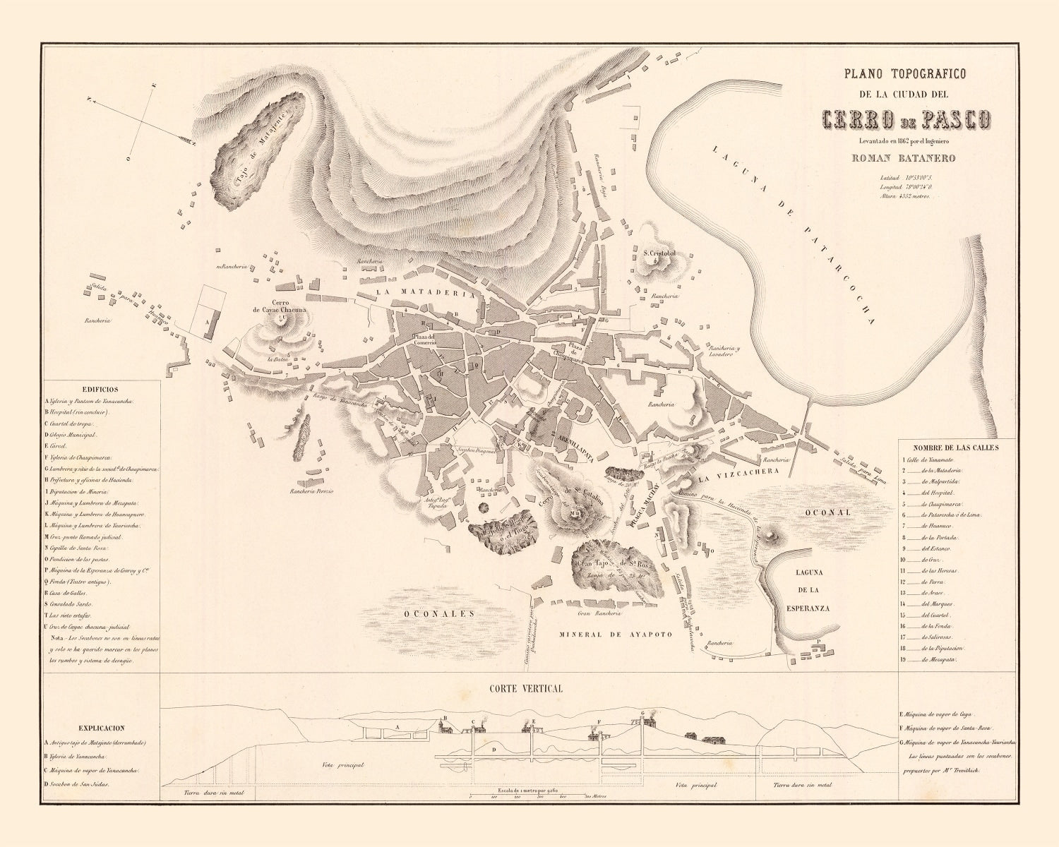 Vintage Map of Cerro de Pasco, Peru 1865