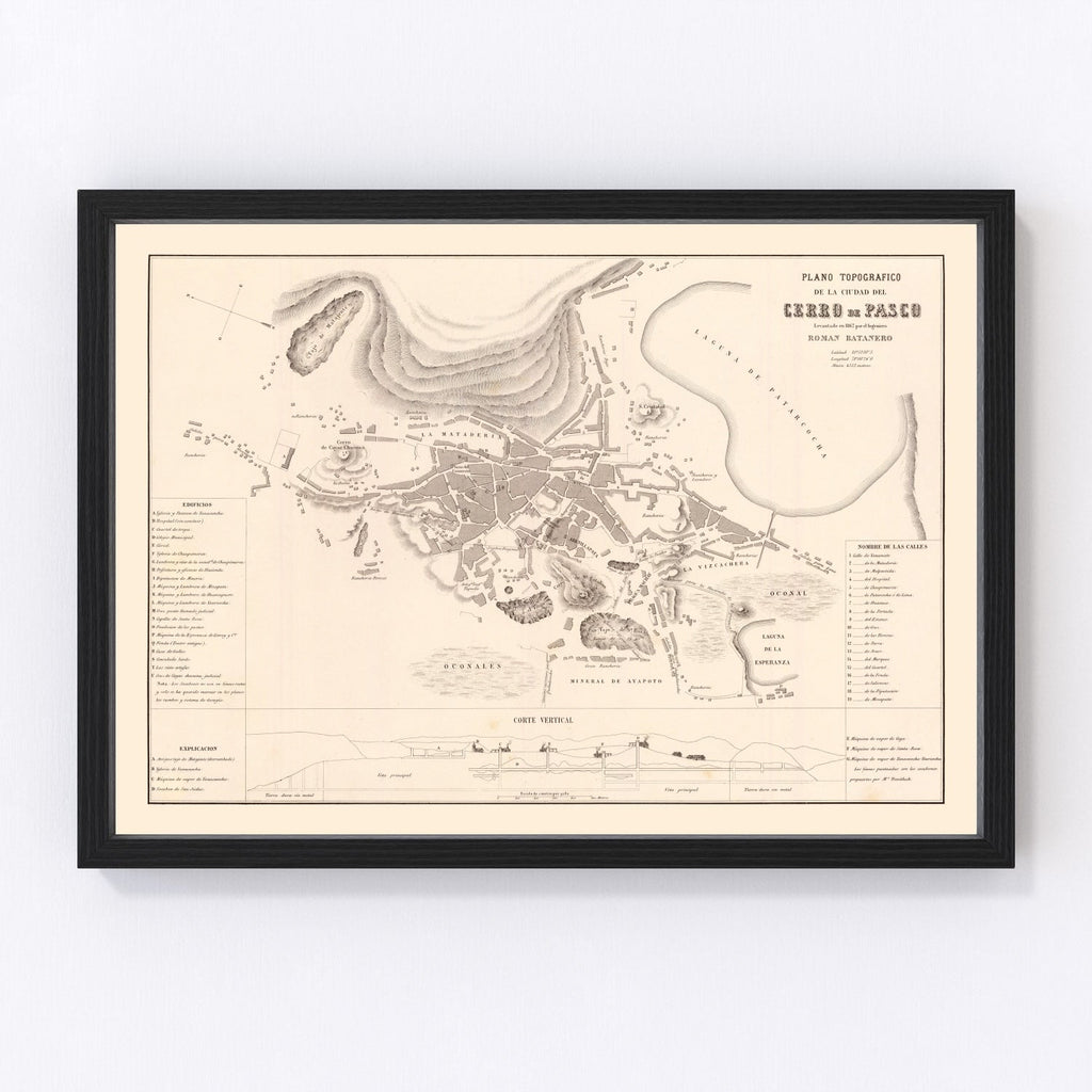 Vintage Map of Cerro de Pasco, Peru 1865