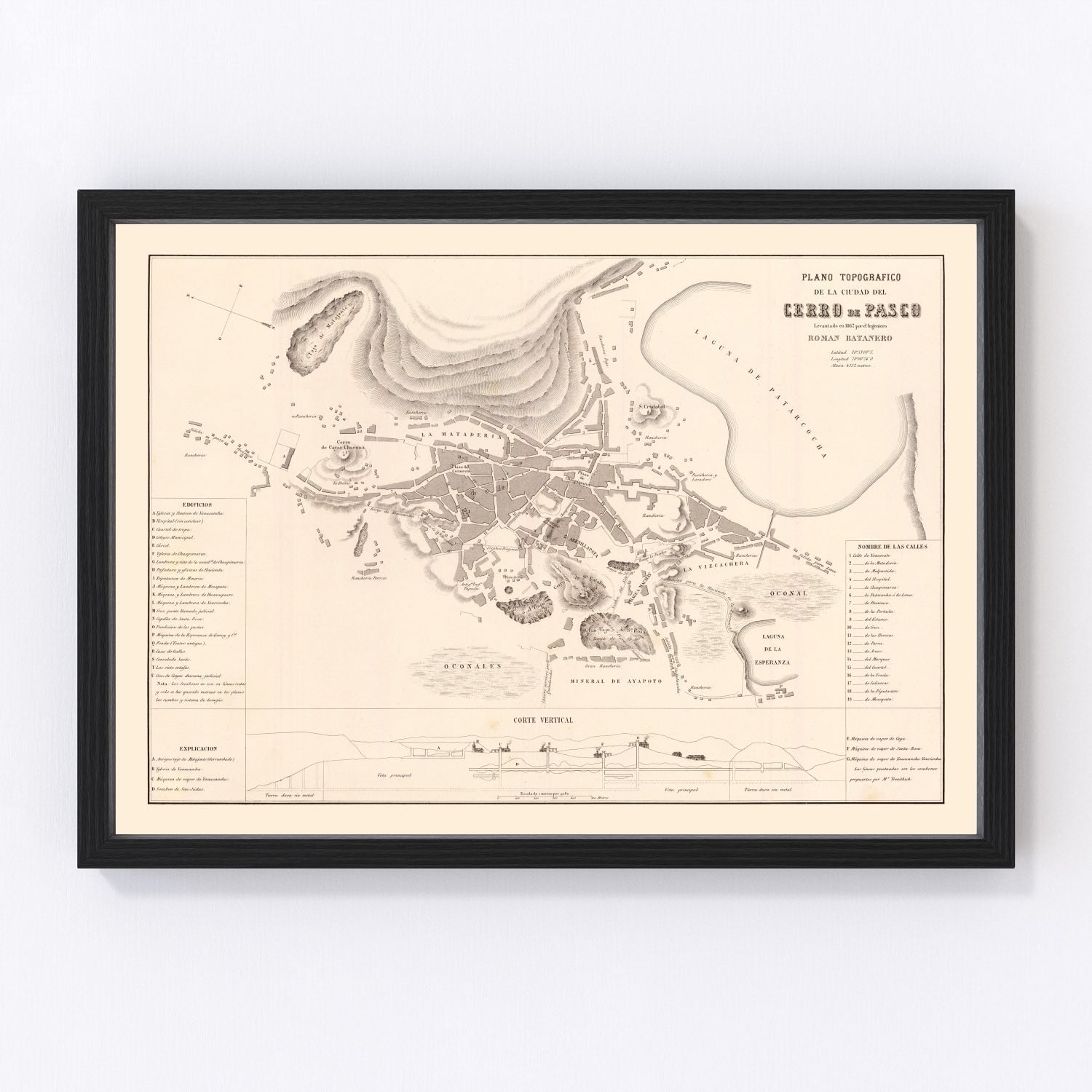 Vintage Map of Cerro de Pasco, Peru 1865