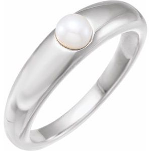 14K White Gold Cultured White Akoya Pearl Dome Ring