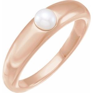 14K Rose Gold Cultured White Akoya Pearl Dome Ring