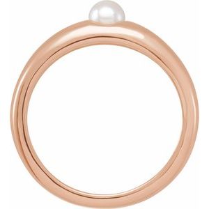 14K Rose Gold Cultured White Akoya Pearl Dome Ring