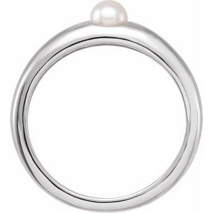 Platinum Cultured White Akoya Pearl Dome Ring