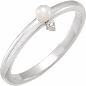 Sterling Silver Cultured White Seed Pearl & .015 CT Natural Diamond Ring