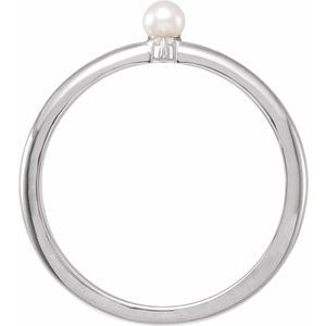 14K White Gold Cultured White Seed Pearl & .015 CT Natural Diamond Ring